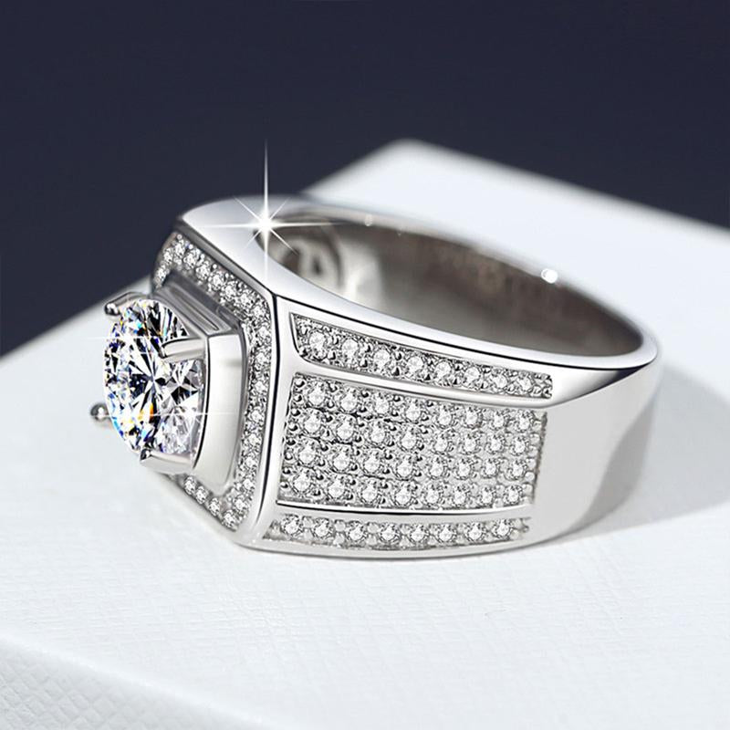 [255 Ring for Men] Synthetic Moissanite Men'S Ring - 925 Silver Jewelry Engagement Casual Daily Wearing With