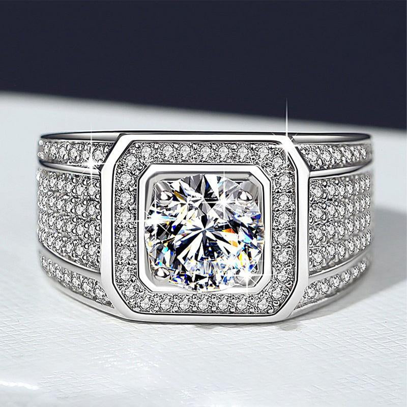 [255 Ring for Men] Synthetic Moissanite Men'S Ring - 925 Silver Jewelry Engagement Casual Daily Wearing With