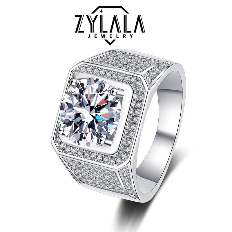 [255 Ring for Men] Synthetic Moissanite Men'S Ring - 925 Silver Jewelry Engagement Casual Daily Wearing With
