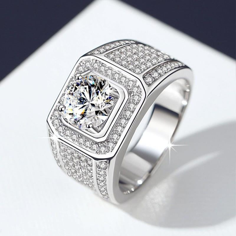 [255 Ring for Men] Synthetic Moissanite Men'S Ring - 925 Silver Jewelry Engagement Casual Daily Wearing With